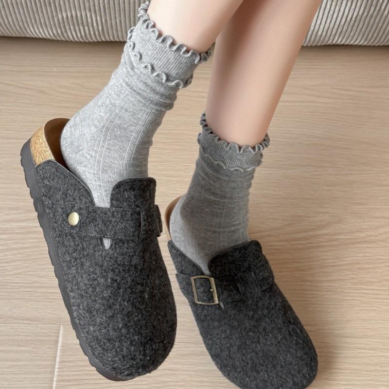 Female Autumn and Winter New Pure Cotton Double Fungus Side In The Tube Pile Socks