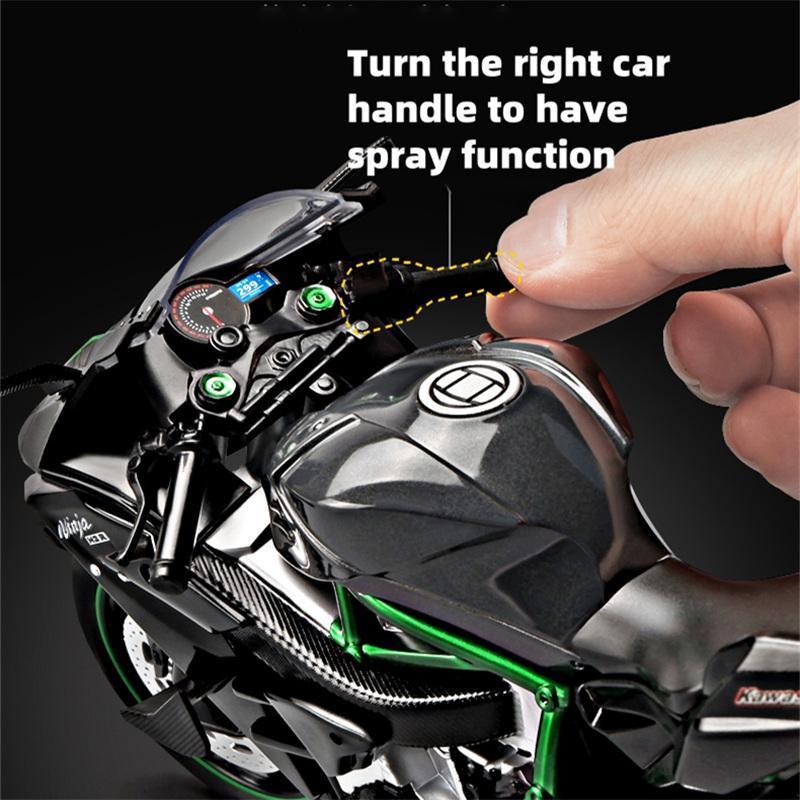 Modellino di Moto da Corsa in Lega Kawasaki H2R 1/9 Diecasts Metallo Modello di Moto da Pista Sportiva Suono e Luci con Spray Giocattoli Regali per Bambini