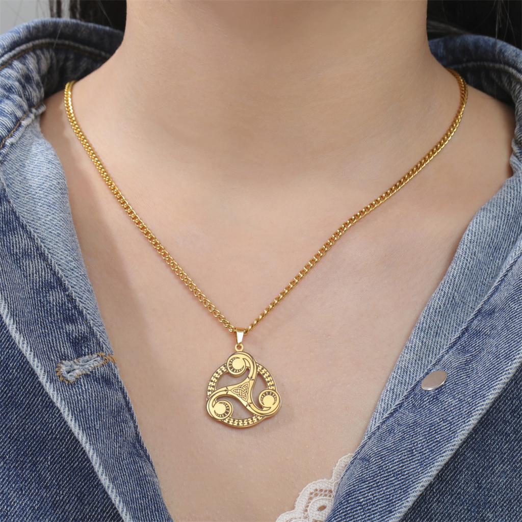 Trinity Celtic Knot Necklace Stainless Steel Witch Moon Phase Triskelion Symbol Pendant Choker Irish Amulet Jewelry Gift