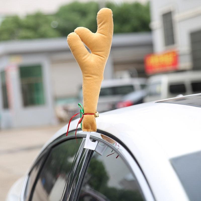 2022 Reindeer Car Kit Christmas Decoration Auto Accessories New Year Supplies Cute Rudolph Nose Elk Antlers Jingle Bell