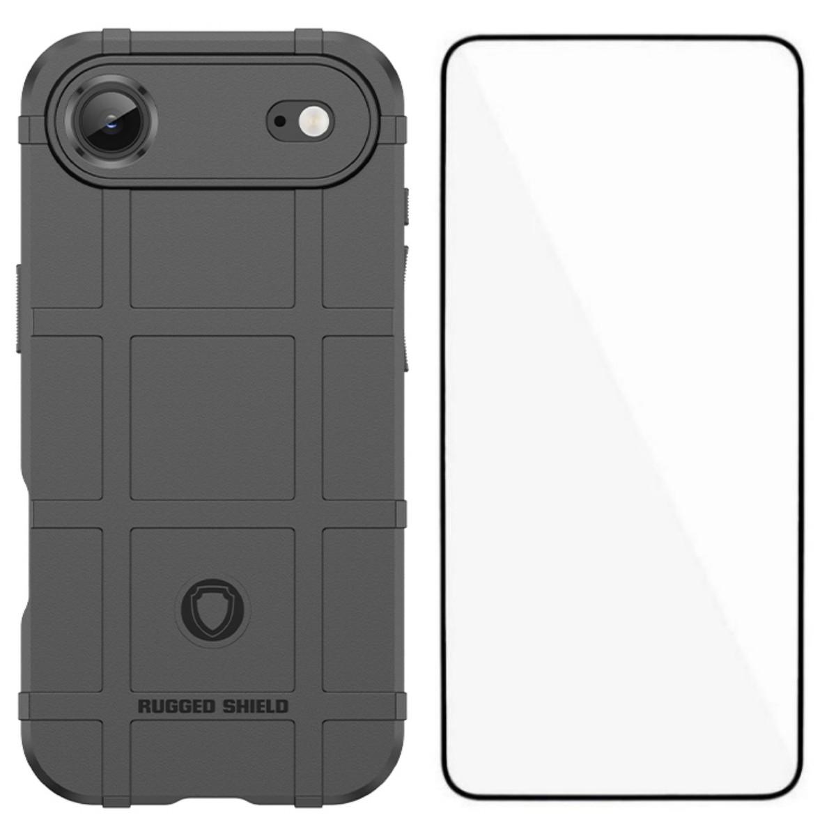 

For iPhone 17 Air Case with Screen Film WANLONFENG HD Series Grid Design Anti-Slip TPU Phone Cover Black