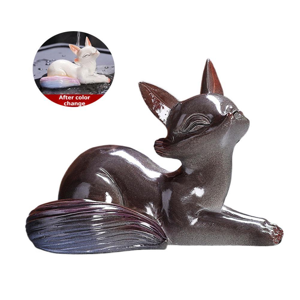 1/2pcs Little Fox Color Changing Tea Pet Ceramic Ornament Creative Home Office Decor Desktop Teaware Tea Ceremony Tradition Gift