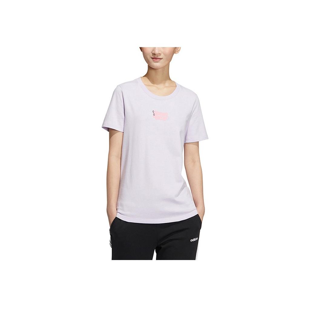 Adidas Neo Graphic Letter Print Casual Sports Breathable Short Sleeve T-Shirt Women Tops Light-Purple HS6837