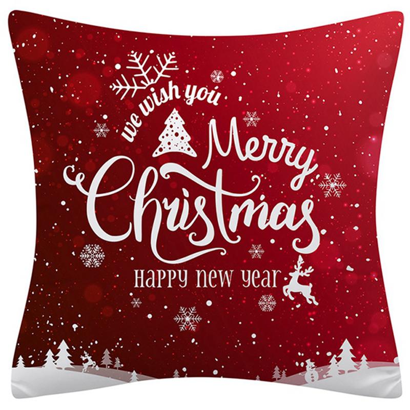 Happy New Year Christmas Decoration Print Pattern Cushion Cover Home Living Room Sofa Decoration Square Pillow Pillow Cover