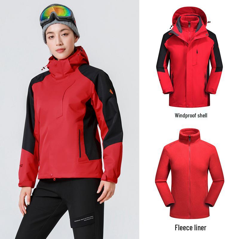 Men's and Women's 3-in-1 Fleece Outdoor Jacket: Windproof, Waterproof, Removable Warm Coat for Mountaineering