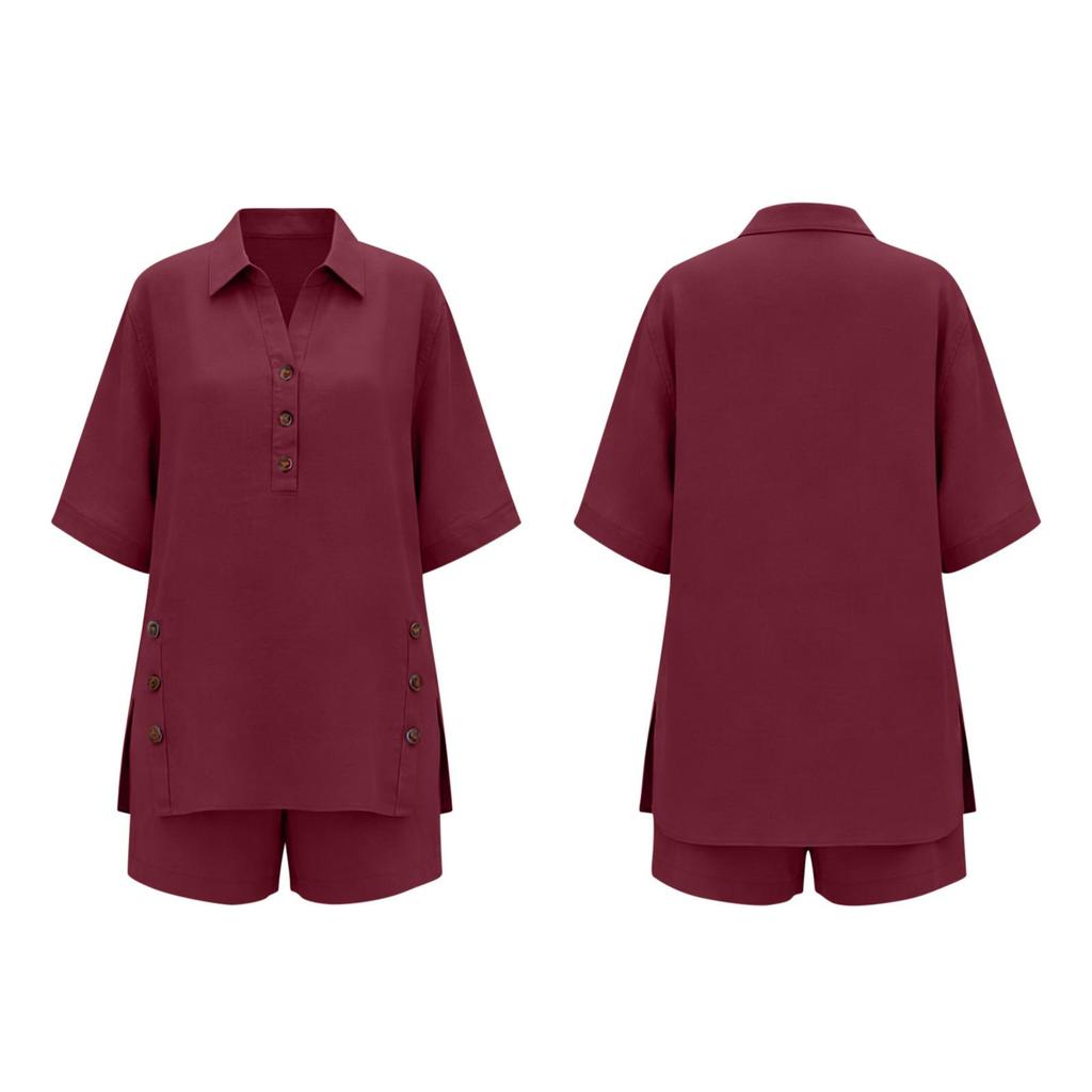 Women's Linen Two-Piece Set: Short-Sleeve Shirt & Loose Pants (2026)