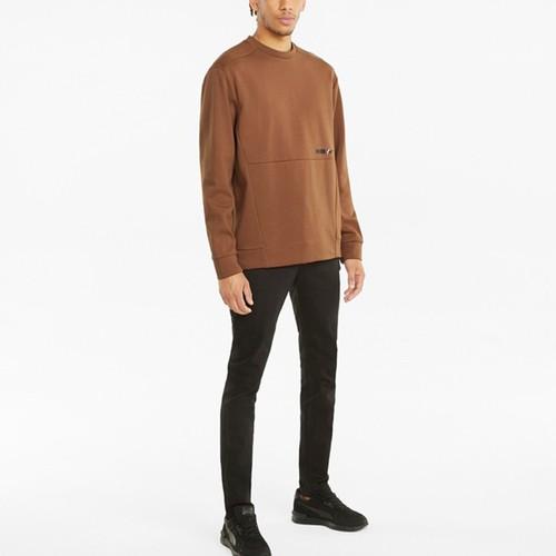 Puma Men's Solid Color Fleece-lined Sports Knit Pullover Hoodie In Brown