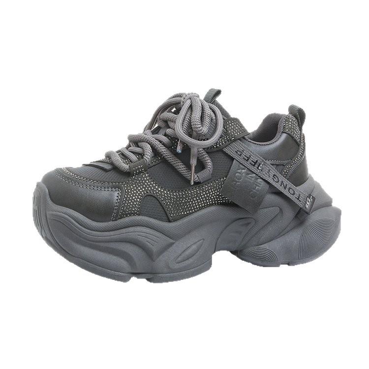 Rhinestone Daddy Shoes Women's 2025 Autumn New Versatile Fashion Non-slip Casual Thick-soled Height Increasing Casual Sneakers Women