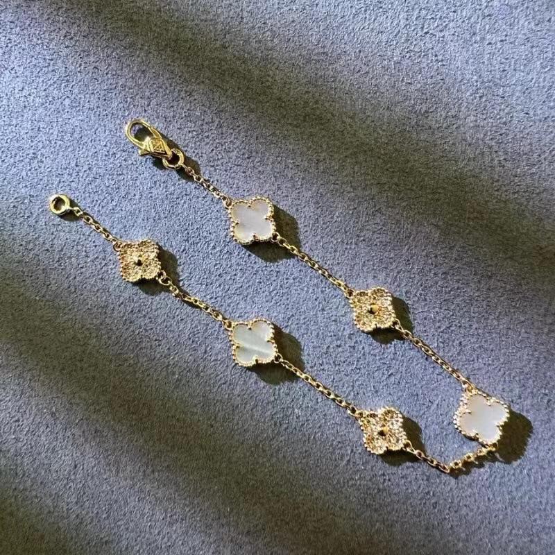 9MM Mini Six-flower Four-leaf Clover Bracelet White Mother-of-pearl Purple Chalcedony CNC Craft Simple and Versatile High-end Bracelet