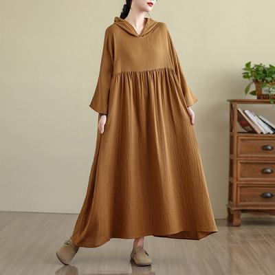 DIMANAF 2025 Donna Taglie Forti Abito Lungo con Cappello Collo Tondo Stampa Floreale Casual Oversize Manica Lunga 5053