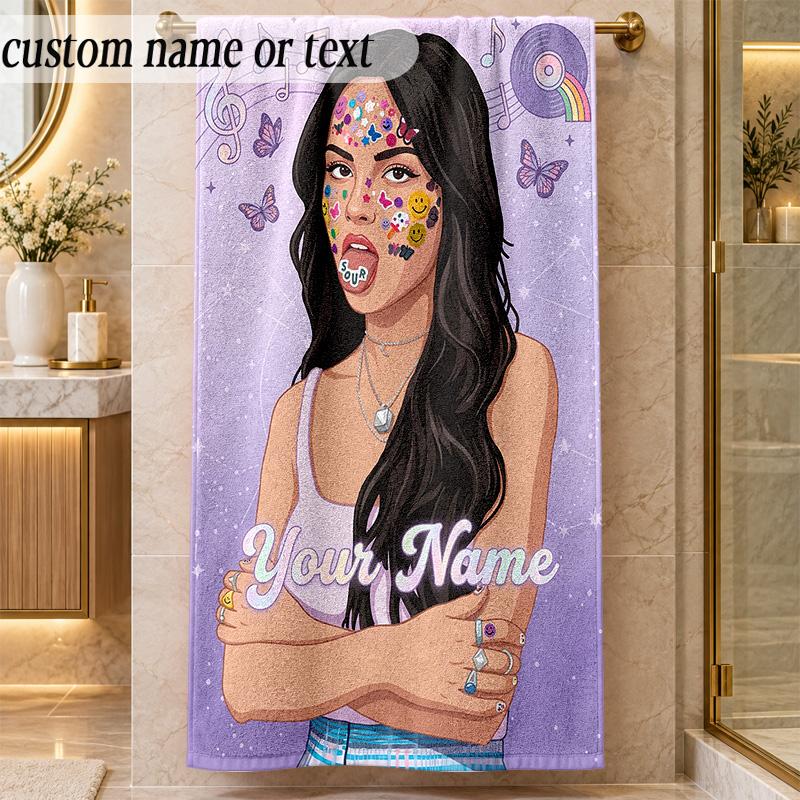 Beach TowelOlivia Rodrigo Custom Name Text Personalized Soft Towel for Beach Pool Indoor Home Decor Gift