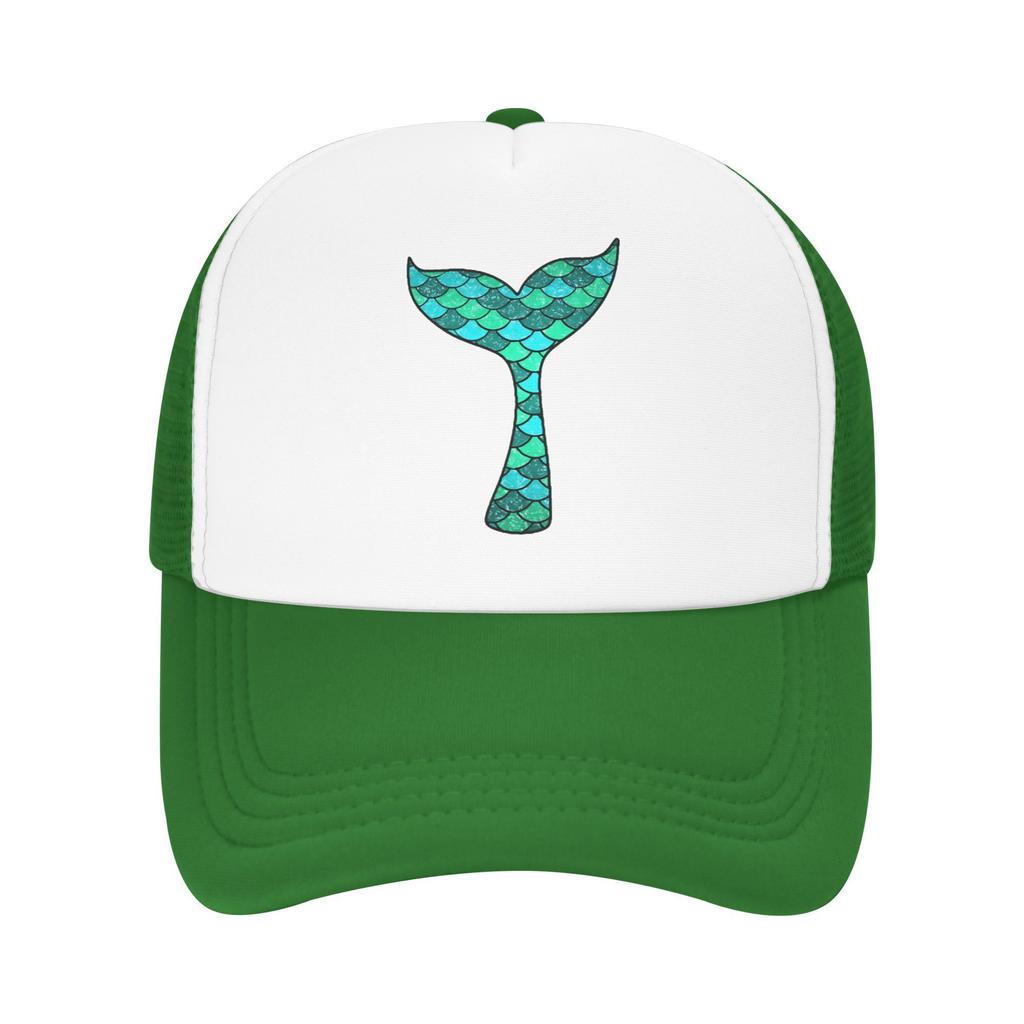 Mermaid Tail Print Trucker Hat Breathable Mesh Baseball Cap Black White Adjustable Casual Outdoor Headwear