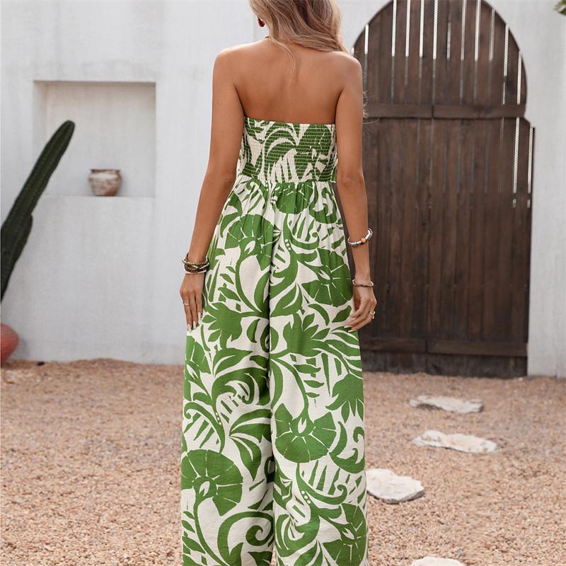 Strapless Fresh Vacation Style Printed Jumpsuit S-XL