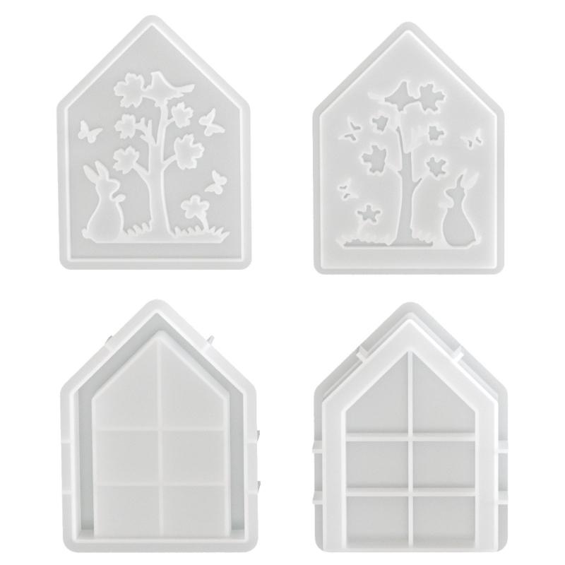 Flexible Silicone Home Decoration Mold Hollow Out House Shaped Candlestick Mould Gypsum Mould for Atmosphere Light