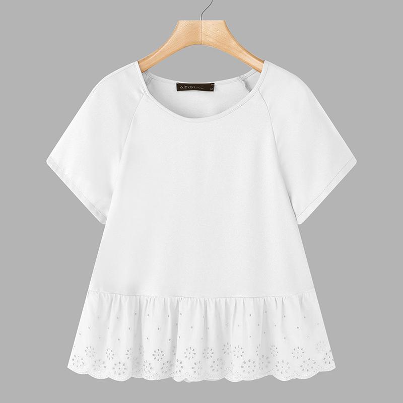 

ZANZEA Женская повседневная блузка с крючком, пэчворк, летняя, с коротким рукавом 4XL белый