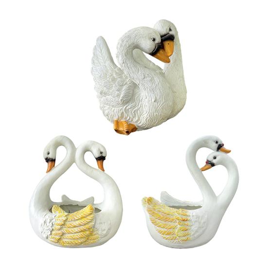 White Swan Planter Resin Pot Outdoor Animal Swan Couple Flower Plant Container