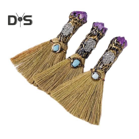 Halloween Faux Amethyst Besen Figurine Handgemachte Healing Stein Gefälschte Kristall Mini Hexe Besen Dekoration Ornament Festival Geschenk