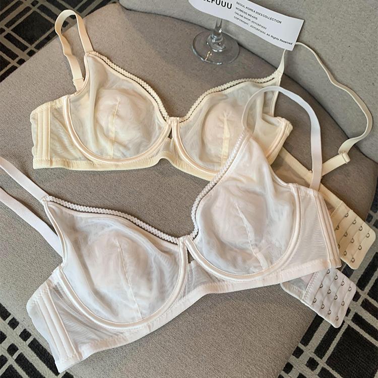French Bra Women's Thin Mesh Underwear Women's Soft Support Comfortable Bra Push Up Bra