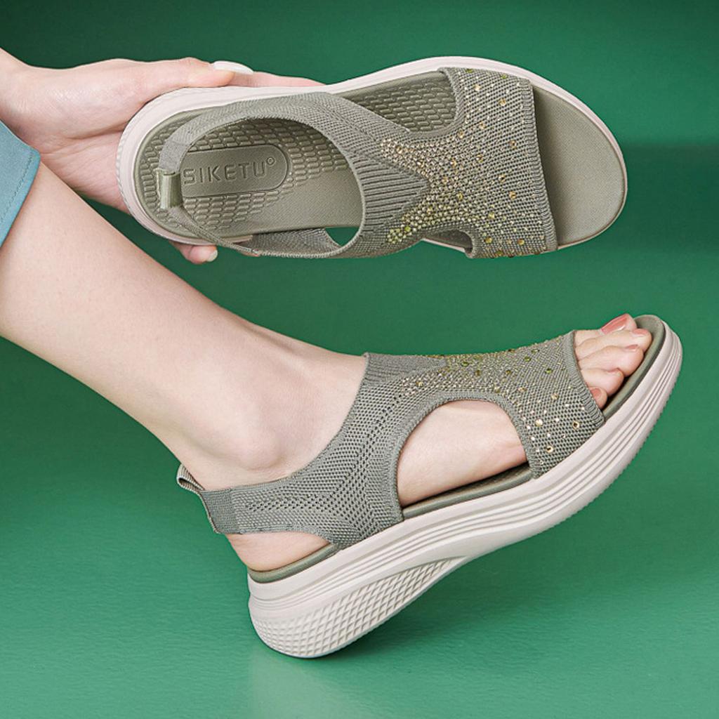 Women'S Sandals Comfy Air Cushion Support Walking Shoes Sweat Knit Slingback Platform Shoe Zapatos Para Mujer Sandalias Planas