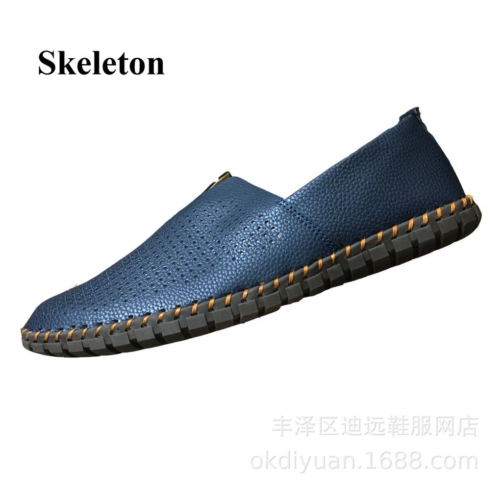 Men's Hollowed Out Leather Shoes Handmade Flat Moccasin Slip Into One Stirrup Casual Boat Shoes