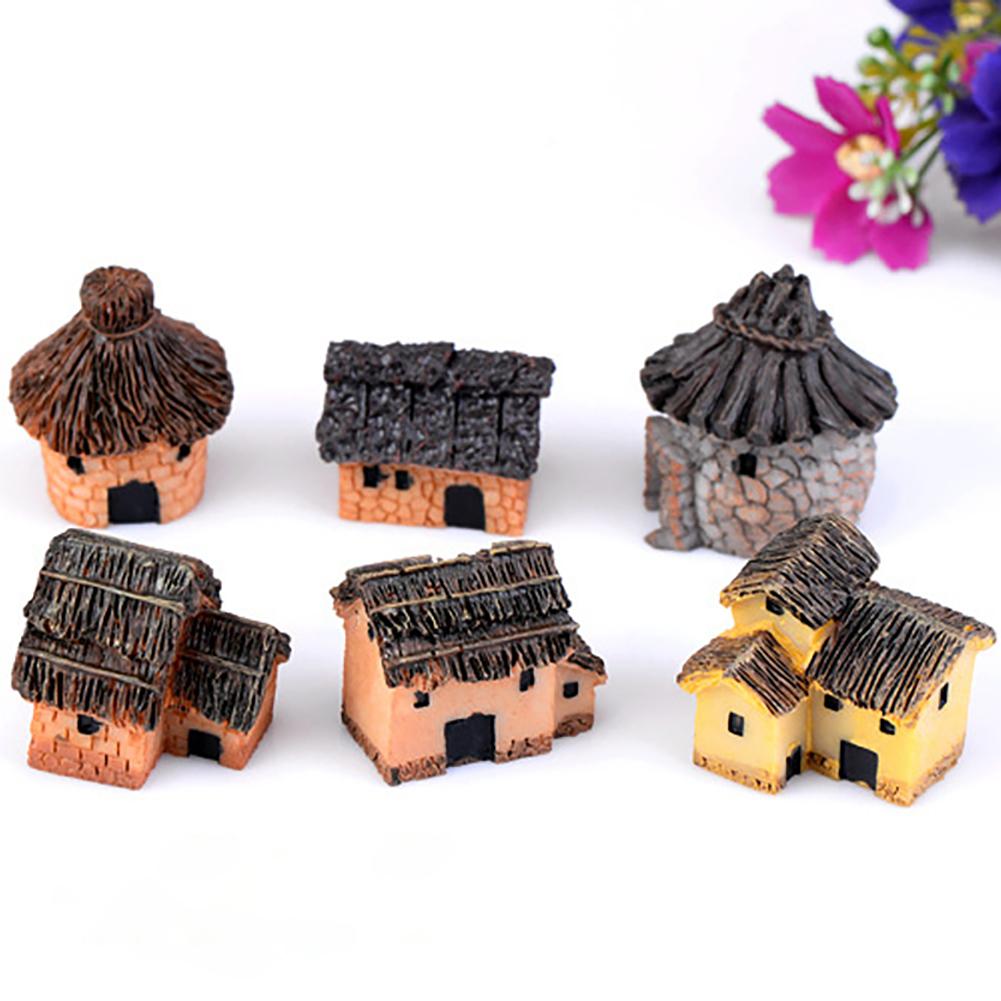 Micro Landscape Thatched Cottage House Creative Crafts Zakka Style Resin Miniature Garden Figurine