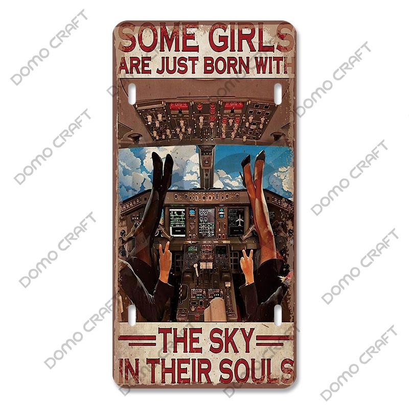 Pilot Poster Vintage Metal Plate Airplane Flight Attendant Metal Tin Sign Retro Wall Decor for Flying Club Home