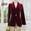 Office Outerwear Velvet Suit Coat Long Sleeve Notched Collar Jacket Single Button Versatile Styling Wear Women