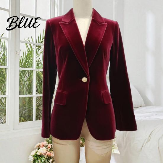 Office Outerwear Velvet Suit Coat Long Sleeve Notched Collar Jacket Single Button Versatile Styling Wear Women