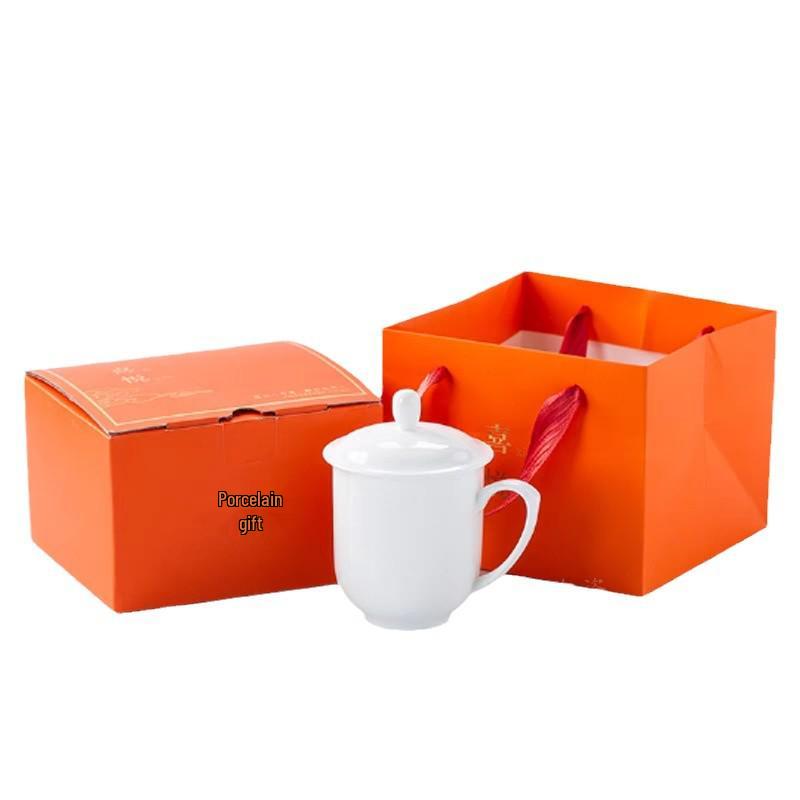 Gold Painted Jingdezhen Ceramic Cup with Lid - High Temp Bone China Tea Cup for Business Meetings and Home