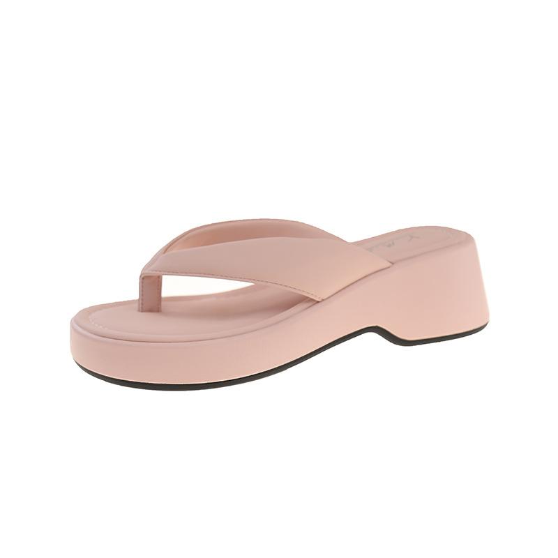 

2025 summer new fashion outer wear thick-bottomed flip-flops women s muffin small man beach toe slope heel cool slippers 40 рожевий