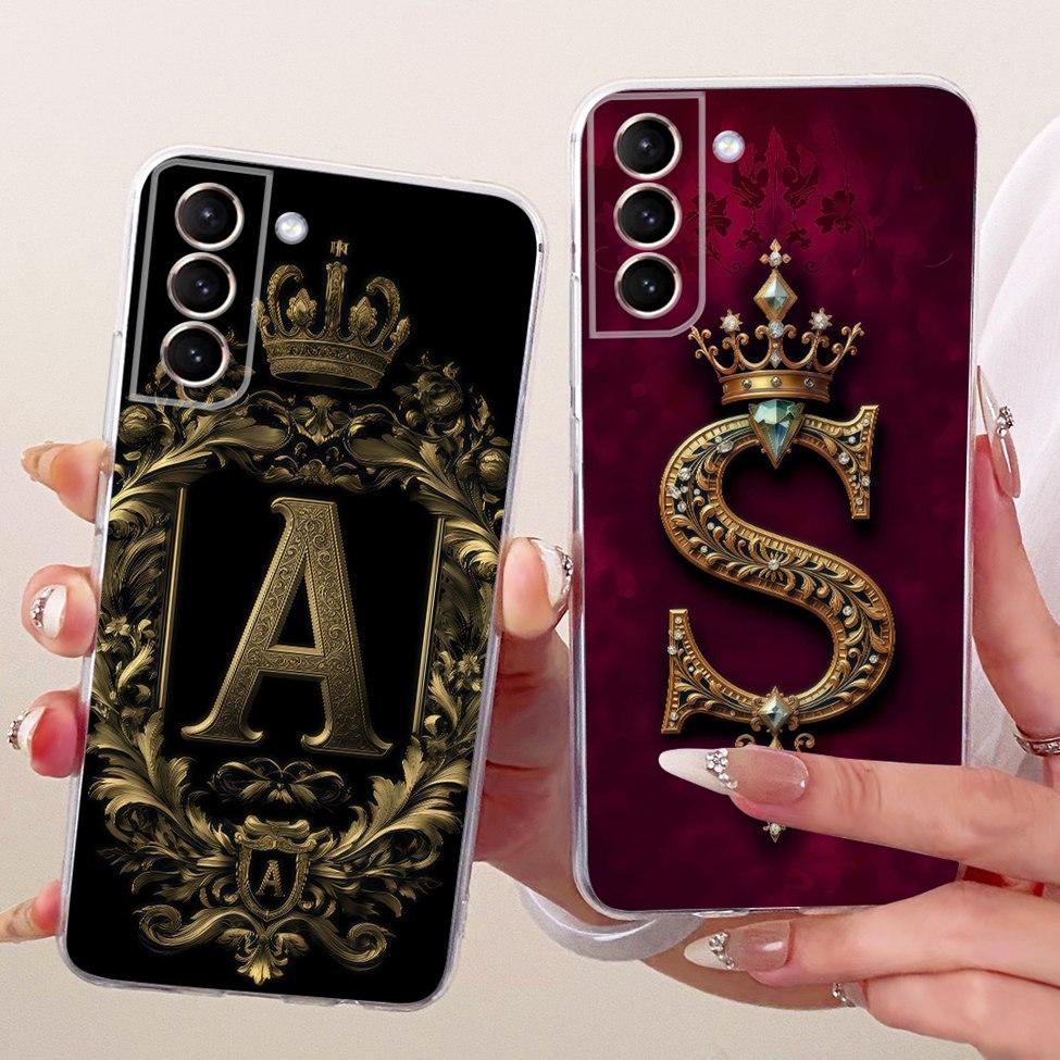 Transparent For Samsung Galaxy S21 FE 5G Case Cover Aesthetic Luxury Crown Letters 2D Flat Pattern Soft Casing SM-G990B