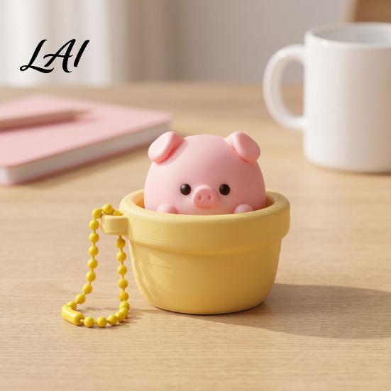 Portable Desk Toy Potted Pig Clicker with Bead Chain Clicky Button Fidget Finger for Stress Relief Backpacks School Bags Decor