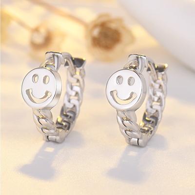 New Plated Earrings Round Chain Small Smiley Face Individual Earrings Rose Gold Ear Buckle