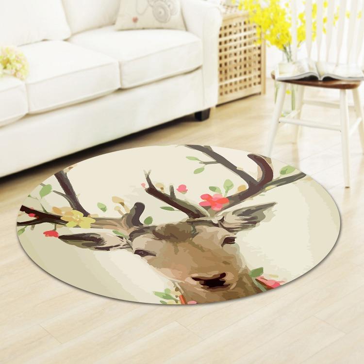 

Round Rug with Artistic Floral Deer – Nordic Style Soft Durable Floor Decor for Bedroom & Reading Nook Diameter 60cm