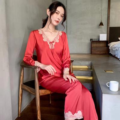 French English Style Elegant Lace Women's Pajamas with Bra Y2k Solid Sexy Home 2pc Nightgown Autumn New Chic Lady Sleepwear