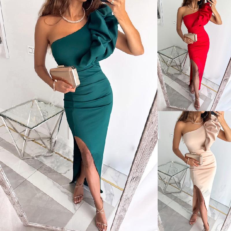Vestido Sexy Eslitado Ajustado Europeo y Americano 2023 – Vestido de Noche Envolvente Colorido para Mujer