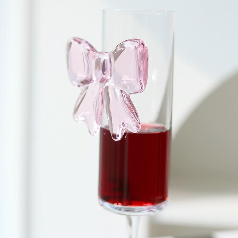 Creative Pink Bow Champagne Tall Wine Glasses Sparkling Wine Glasses For Family Party Holiday And Wedding