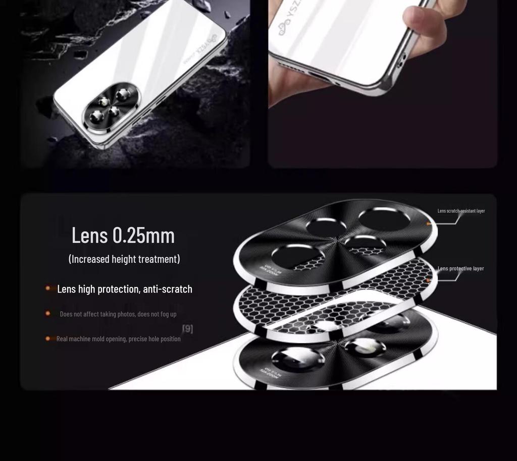 Honor 200 Pro Glas Handyhülle: Galvanisiert, Sturzsicher, Rutschfest, Vollständige Objektivabdeckung