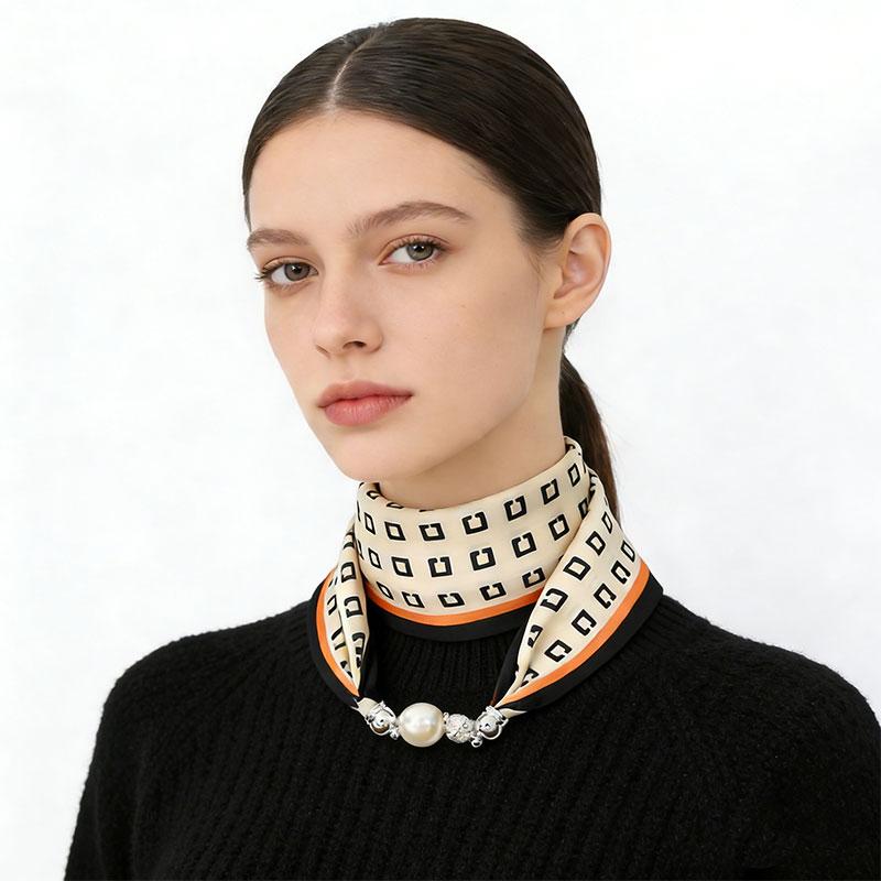 1pc Neckerchief Women Necklace Scarf Hand Wrist Magnetic Button Bag Scarves Scarves Print