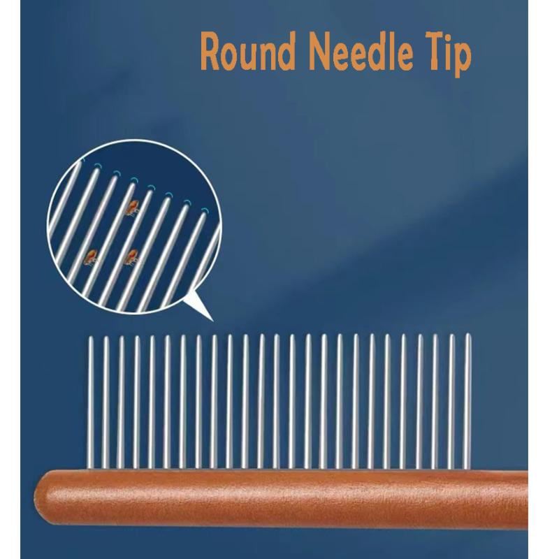 Grzebień dla kota Przyrząd do usuwania sierści ze stali nierdzewnej Drewniany uchwyt Grzebień do sierści dla kota Pielęgnacja zwierząt domowych Masaż Szczotka dla psa Narzędzie do czyszczenia Artykuły dla zwierząt domowych