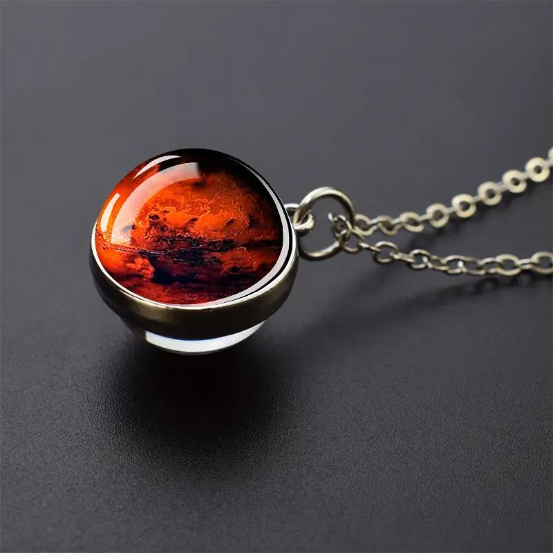 Double Sided Galaxy Planet Glass Ball Pendant Necklace Sun Earth Moon Mars Necklaces Jewelry