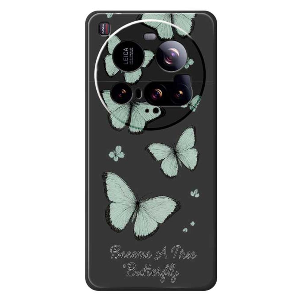 For Xiaomi 15 Ultra Case Green Butterfly Pattern Printing Straight Edge TPU Phone Back Cover