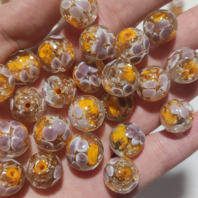 

Украшения ручной работы из муранского стекла для женщин, оптовая продажа, изготовление бусин своими руками, цветочные прозрачные круглые стеклянные бусины, лэмпворк 12mm