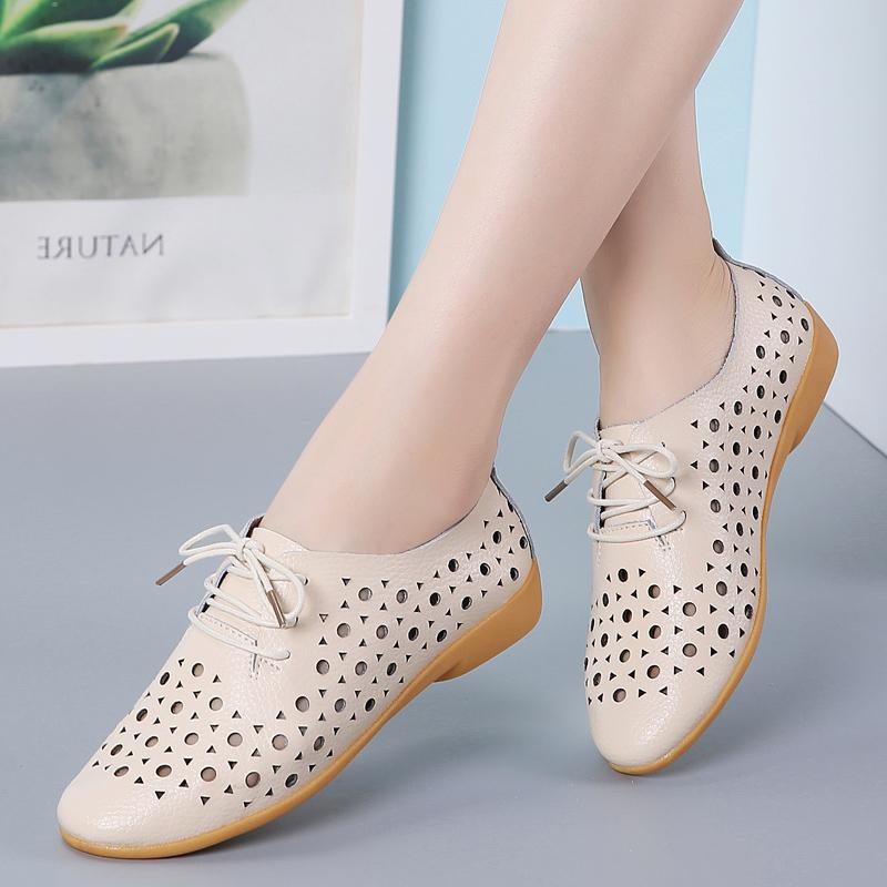 Sommer Frauen Wohnungen Schuhe Ausschnitte Echtes Leder Loafer Schuhe Frau Atmungsaktive Ballerinas Oxford Frauen Casual Schuhe