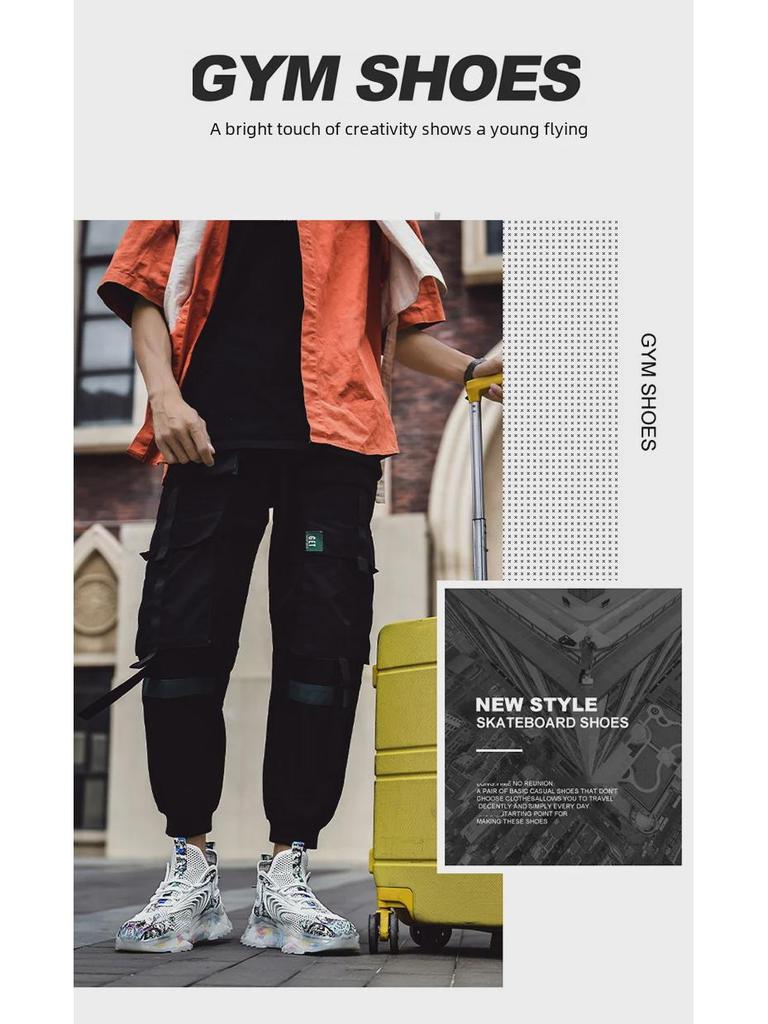 Spring & Autumn Men's Mesh Knit Sneakers - Fashionable, Breathable Mid-Cut Casual Shoes with National Trend Design.