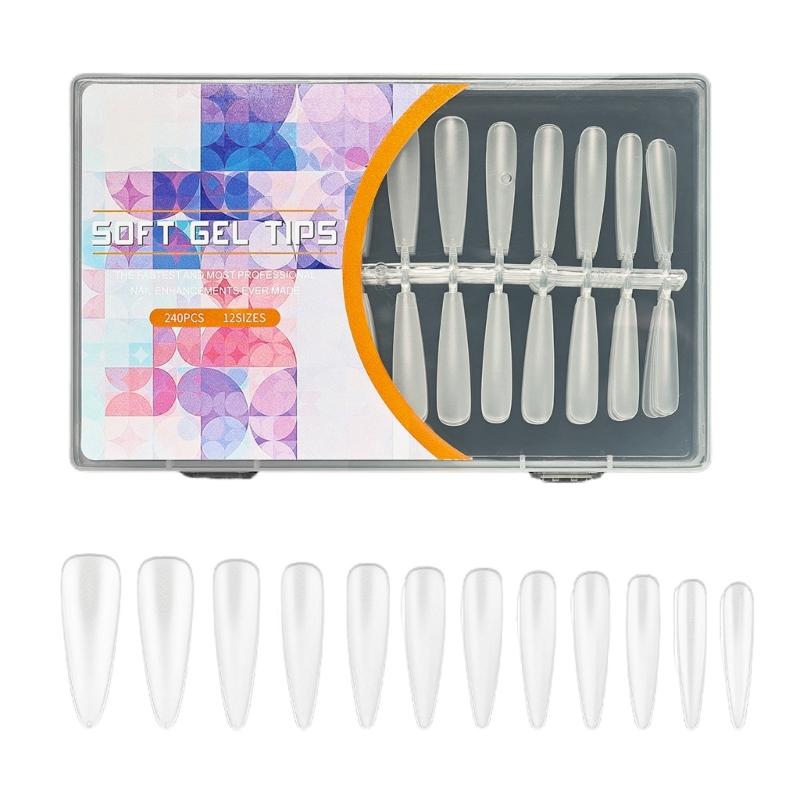 Almond/Stilettos False Nail Tips,Pre-Filed Full Cover Press on Nail Soak Off Soft Gel Fake Nail Tip for Nail Extensions