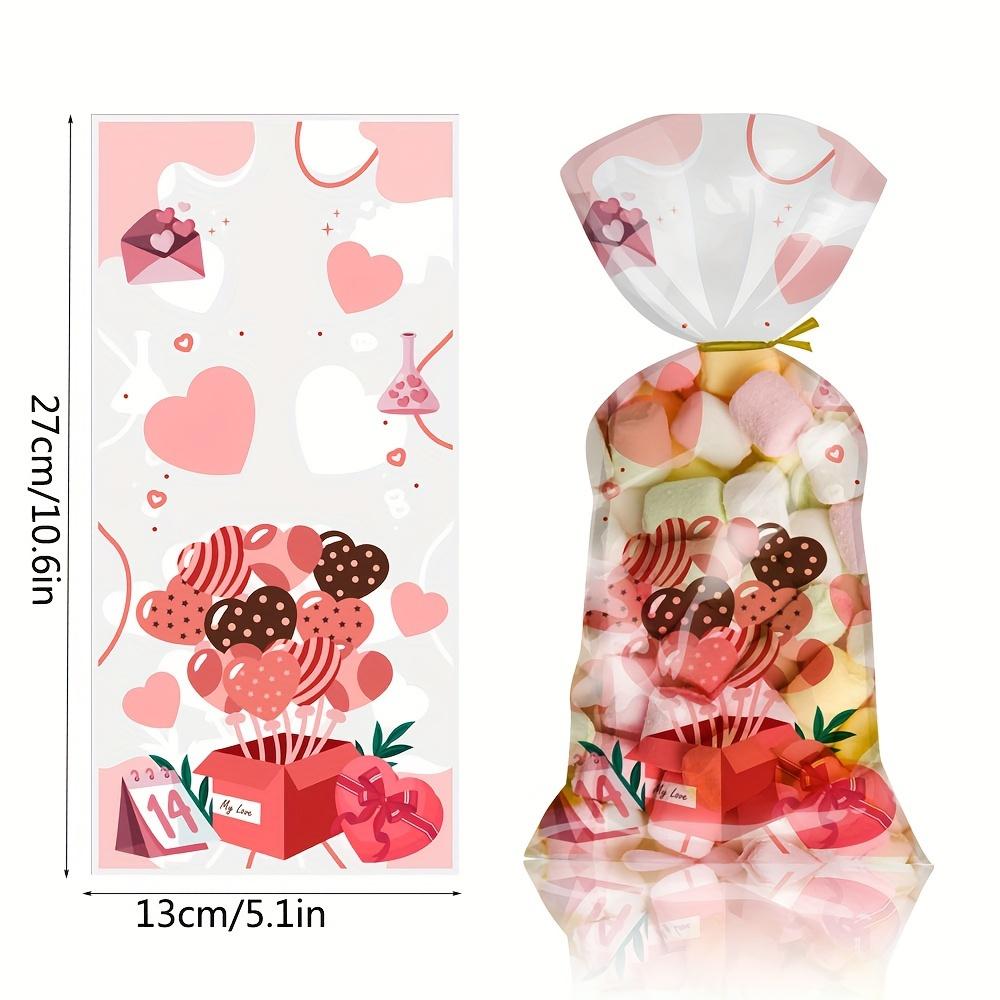 100 bucăți/pachet Saci pentru petrecere de Valentine Valentine Saci de bomboane din plastic pentru Valentine Saci de biscuiți 4 stiluri cu cravate răsucite pentru consumabile pentru petrecerea de Valentine