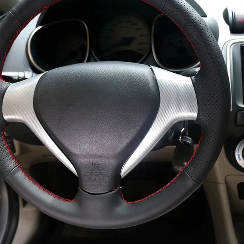 Car Steering Wheel Cover For Honda Jazz Fit 2005 2006 2007 2008 DIY Hand stitch Black PU Microfiber leather