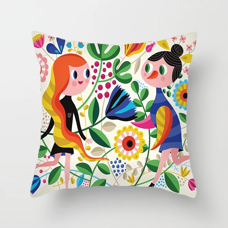 Juste de coussin colorée peinte d'art du monde, taie d'oreiller de luxe, décoration de bureau, décoration de la maison