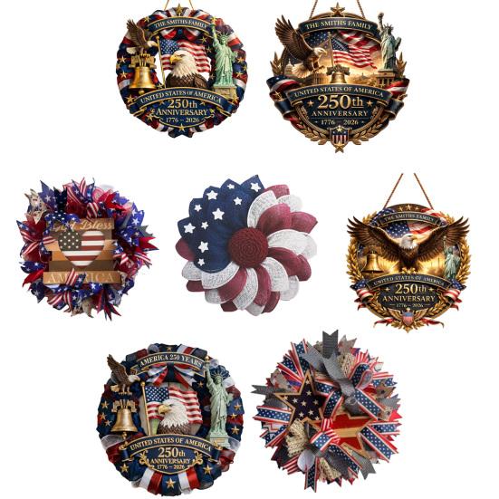4th of July Patriotic Door Wreath Red Blue White Star Eagle Wooden Welcome Sign Wreath for Independence Day Memorial Day Home Wall Outdoor Indoor